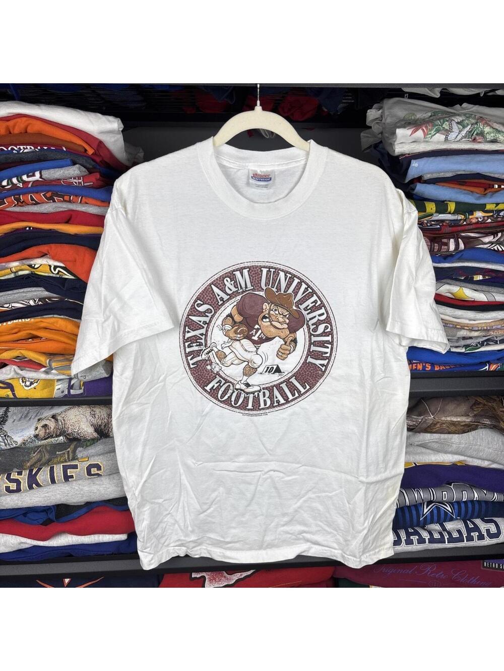 Vintage 90s Texas A&M University Football Aggie Mascot Tee L